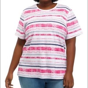 Kim Rogers Short Sleeve Printed Crew Neck Cotton Tee - 1X